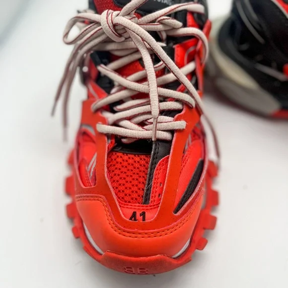 Balenciaga Mens Orange/Red and Black Track Low Top Sneakers Sz 8 - Picture 4 of 8